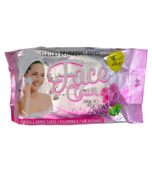Toallas Desmaquilladoras Face Clean Rosas y Aloe Vera X 30 Unds